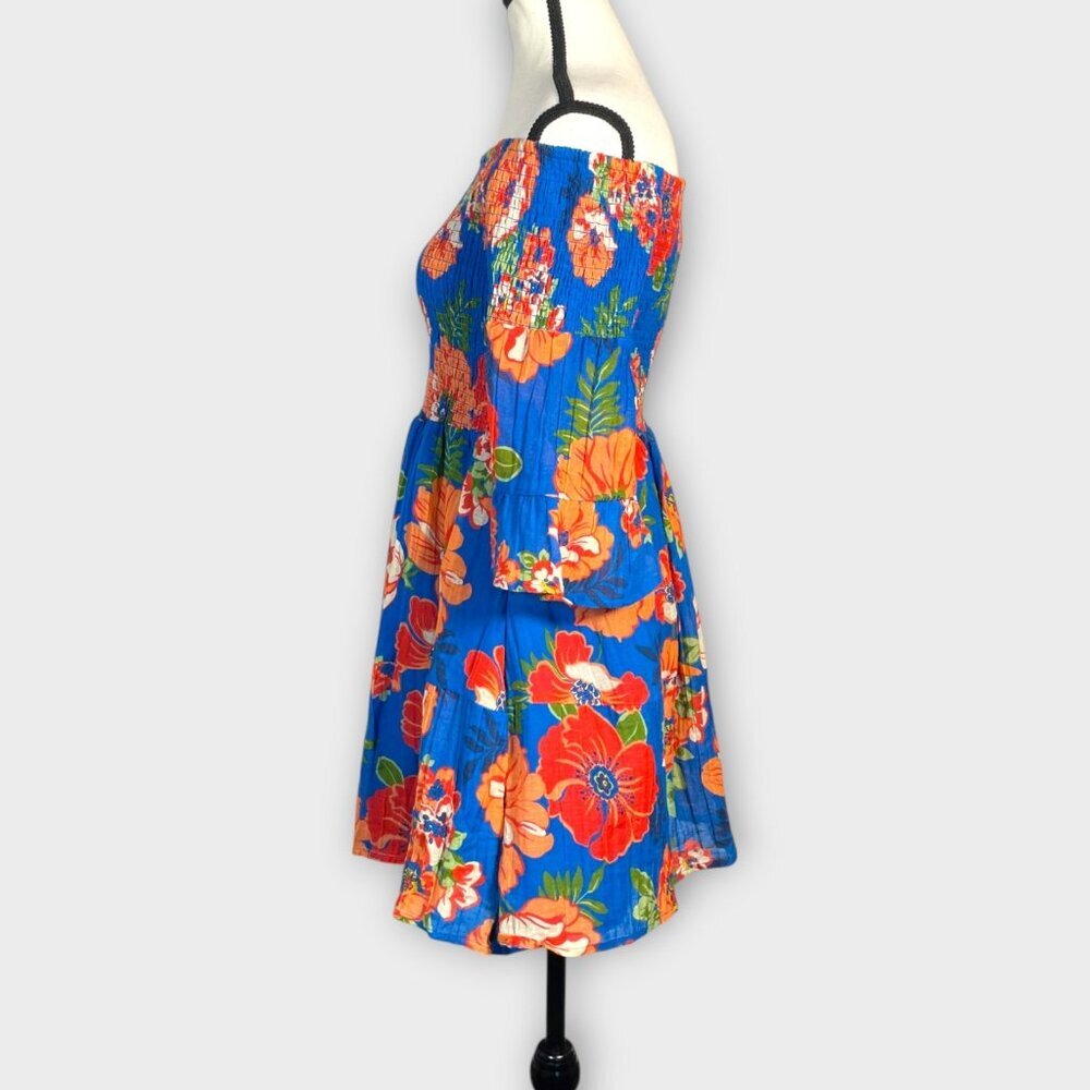 GUESS Charley Off-The-Shoulder Dress Sz MEDIUM Blue Floral Boho NEW - Picture 2 of 11
